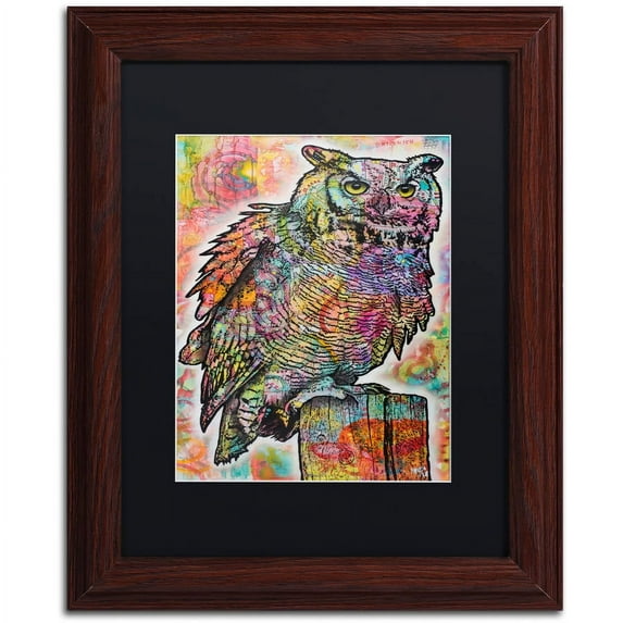 Trademark Fine Art "Owl Perch" Canvas Art by Dean Russo, Black Matte, Wood Frame