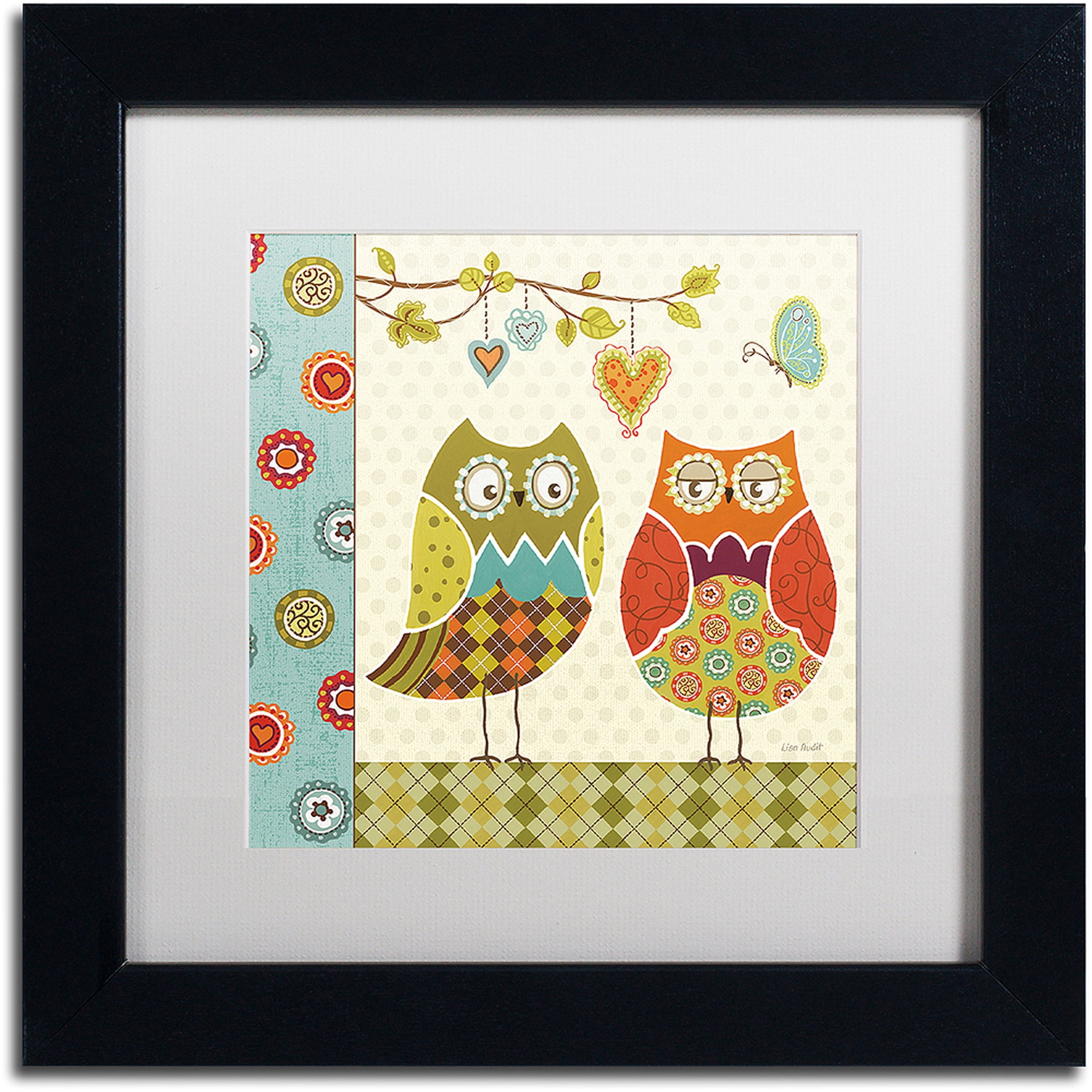 Trademark Fine Art "Owl Wonderful I" Canvas Art by Lisa Audit, White Matte, Black Frame