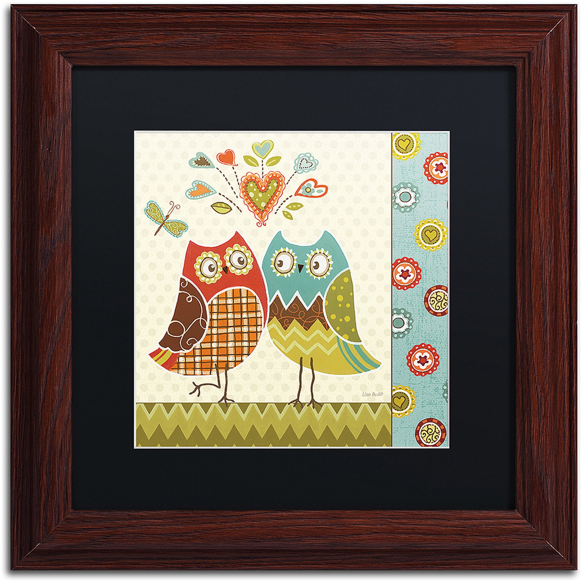 Trademark Fine Art "Owl Wonderful II" Canvas Art by Lisa Audit, Black Matte, Wood Frame