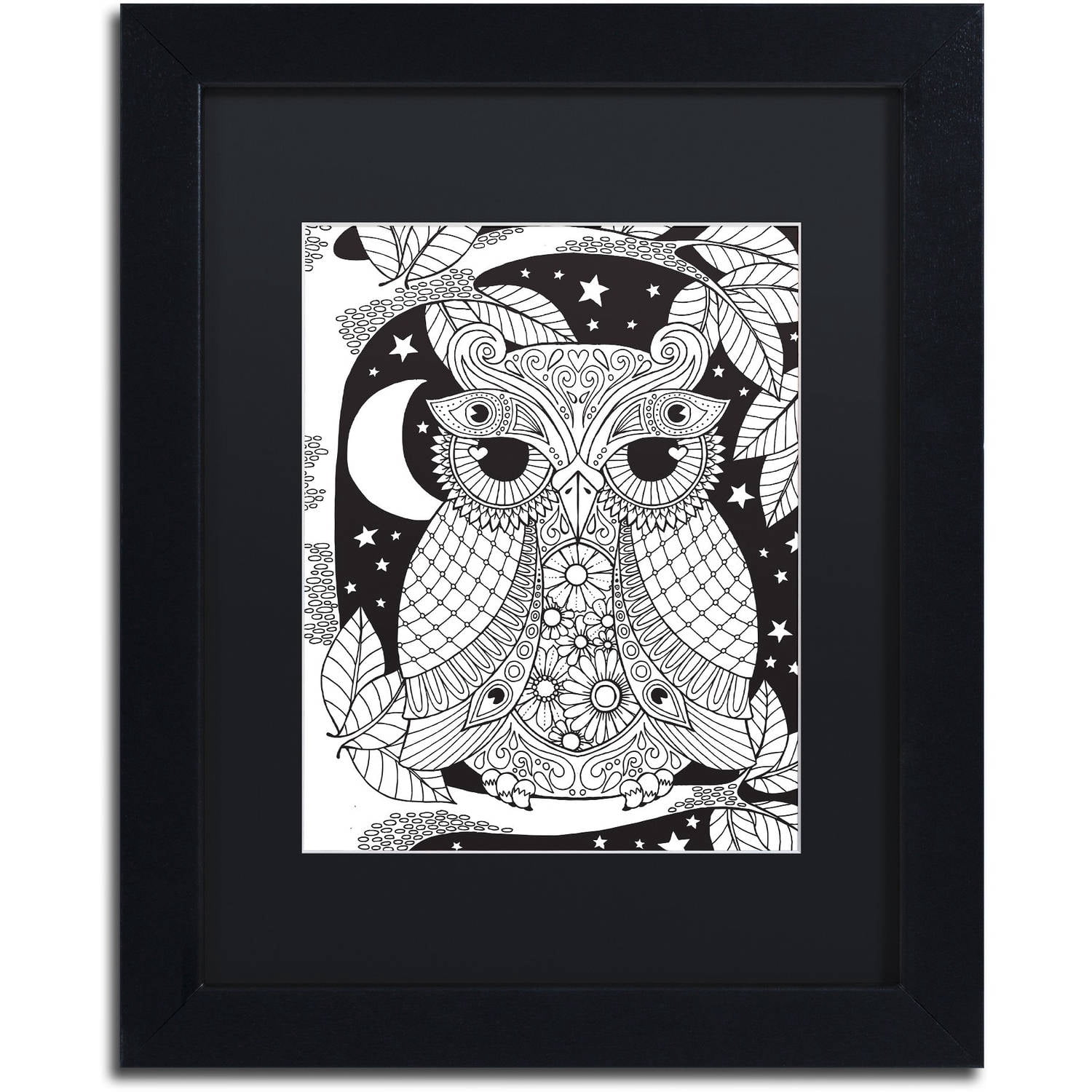 Trademark Fine Art "Owl on a Branch" Canvas Art by Hello Angel, Black Matte, Black Frame