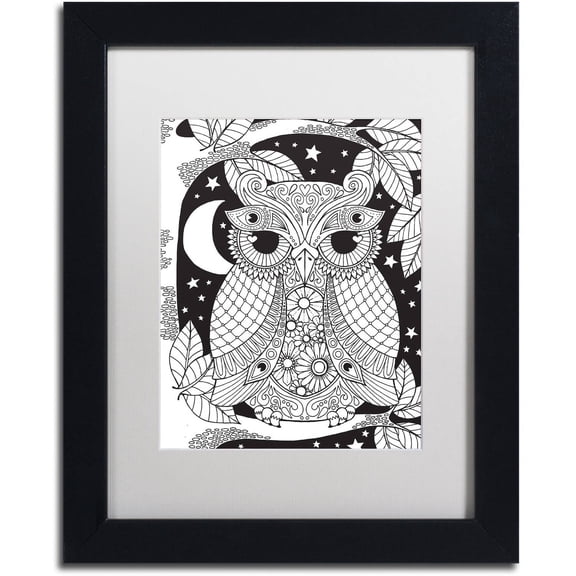 Trademark Fine Art "Owl on a Branch" Canvas Art by Hello Angel, White Matte, Black Frame