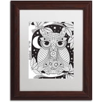 Trademark Fine Art "Owl on a Branch" Canvas Art by Hello Angel, White Matte, Wood Frame