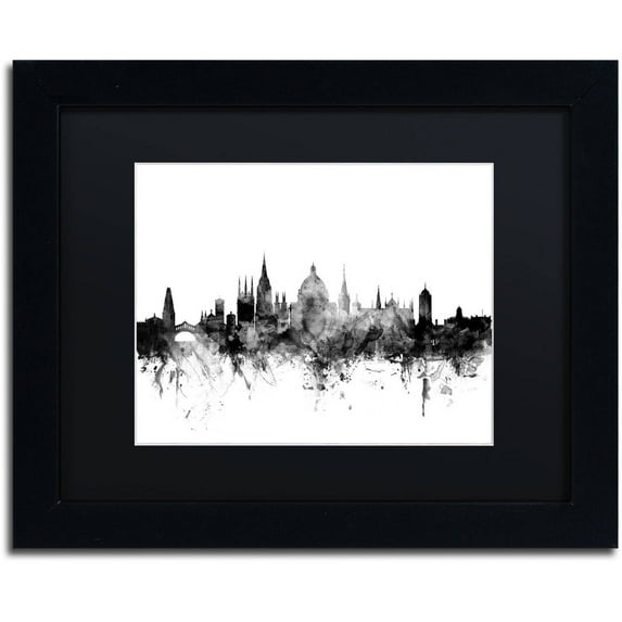 Trademark Fine Art "Oxford England Skyline B&W" Canvas Art by Michael Tompsett, Black Matte, Black Frame