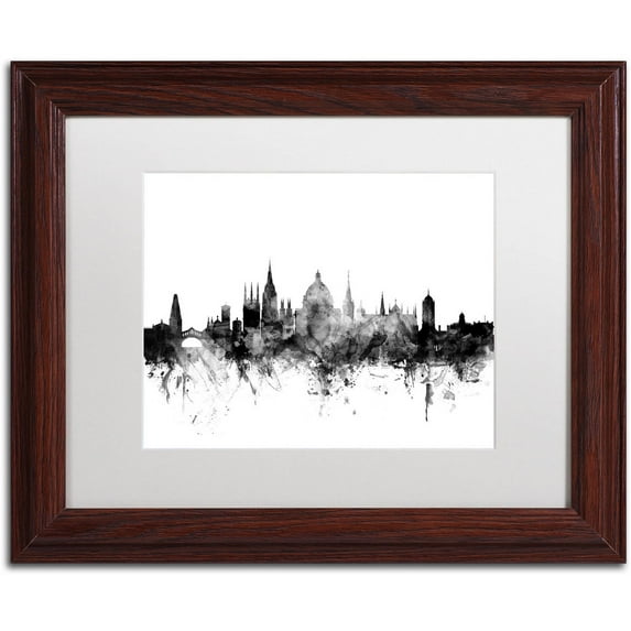 Trademark Fine Art "Oxford England Skyline B&W" Canvas Art by Michael Tompsett, White Matte, Wood Frame