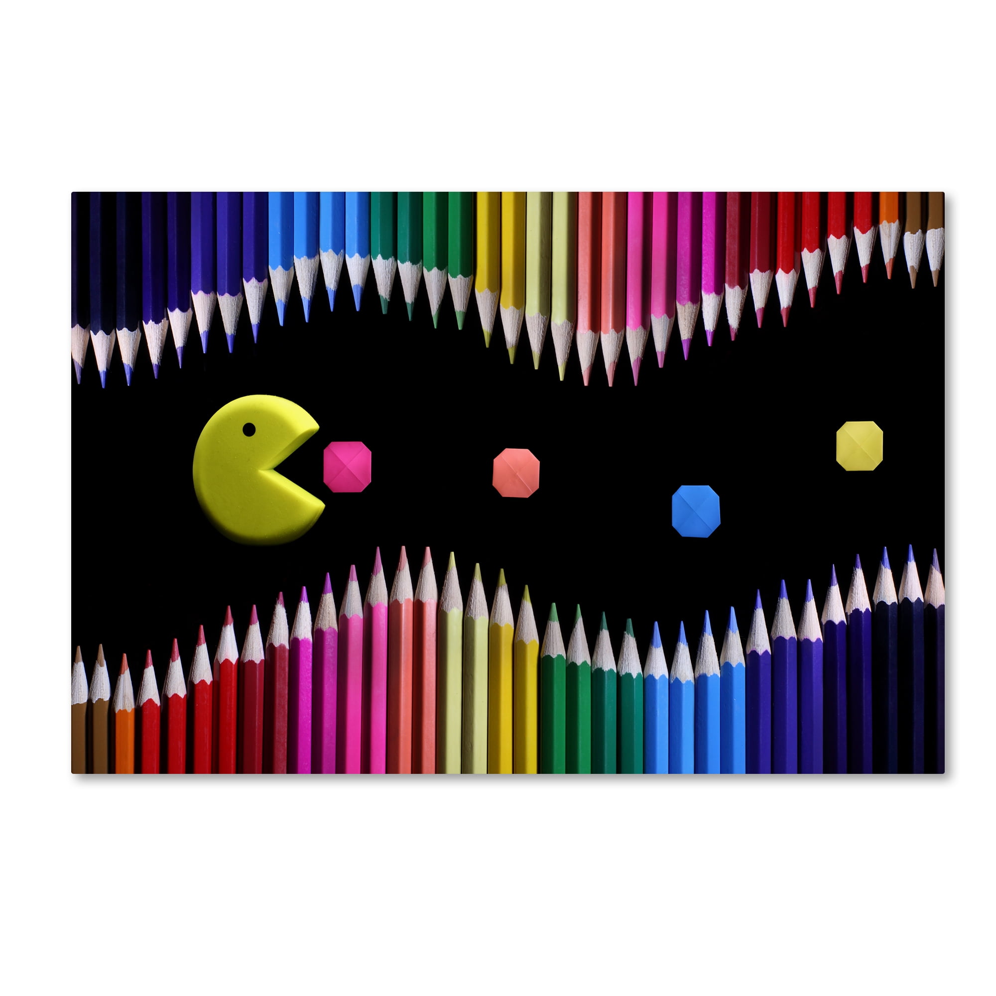 Colorful Pacman Still Life Canvas Print with Wooden Frame