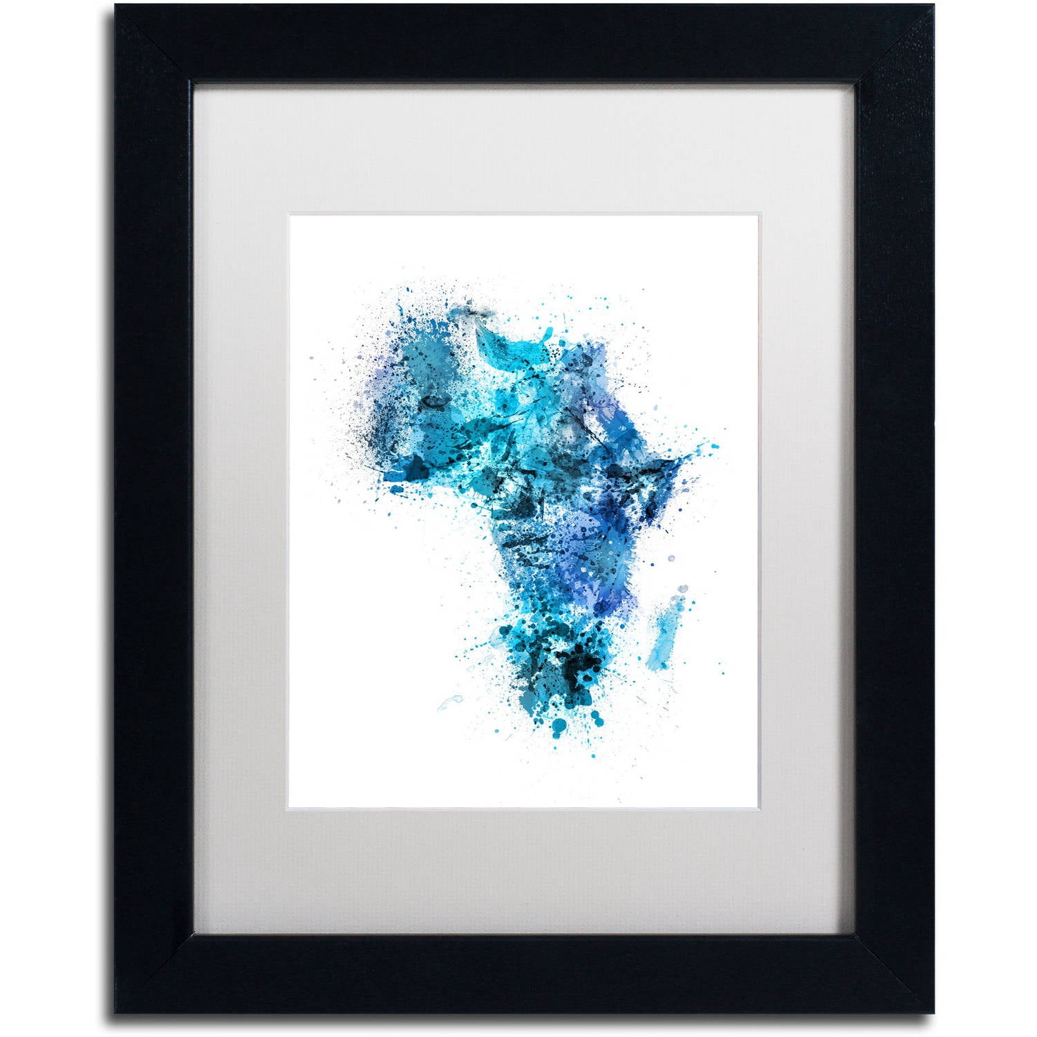 Trademark Fine Art "Paint Splashes Map of Africa" Canvas Art by Michael Tompsett, White Matte, Black Frame