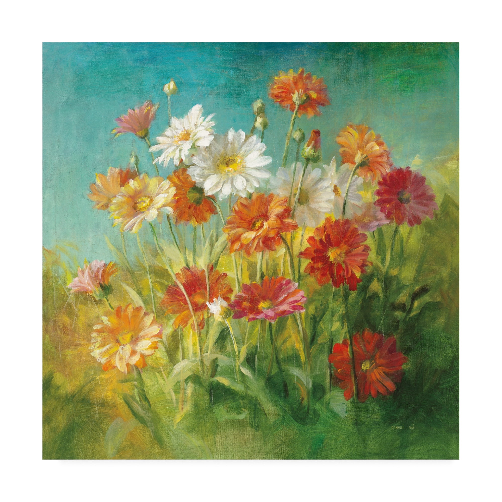 35" Square Framed Floral Canvas Art in Red and White