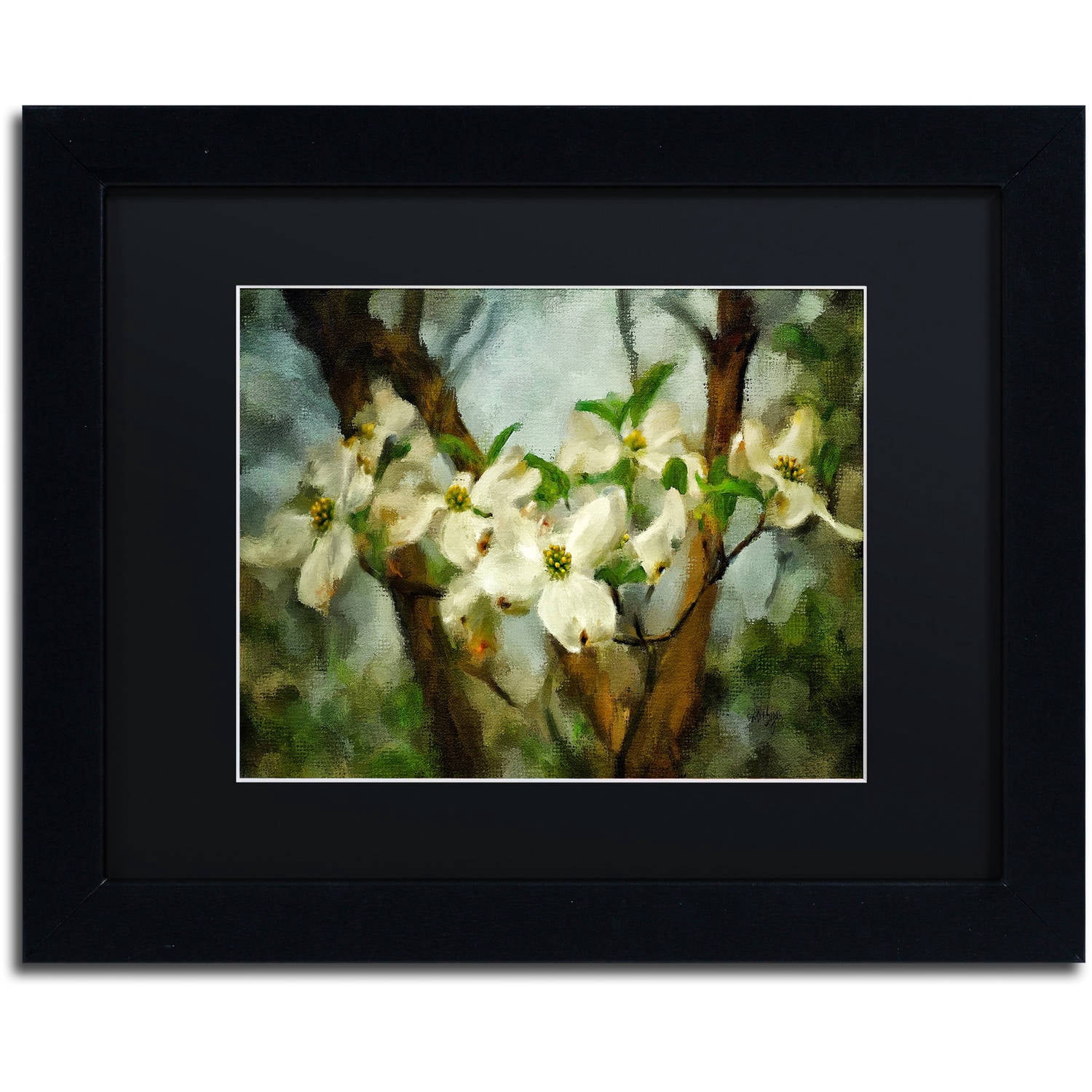 Trademark Fine Art "Painted Dogwood" Canvas Art by Lois Bryan Black Matte, Black Frame