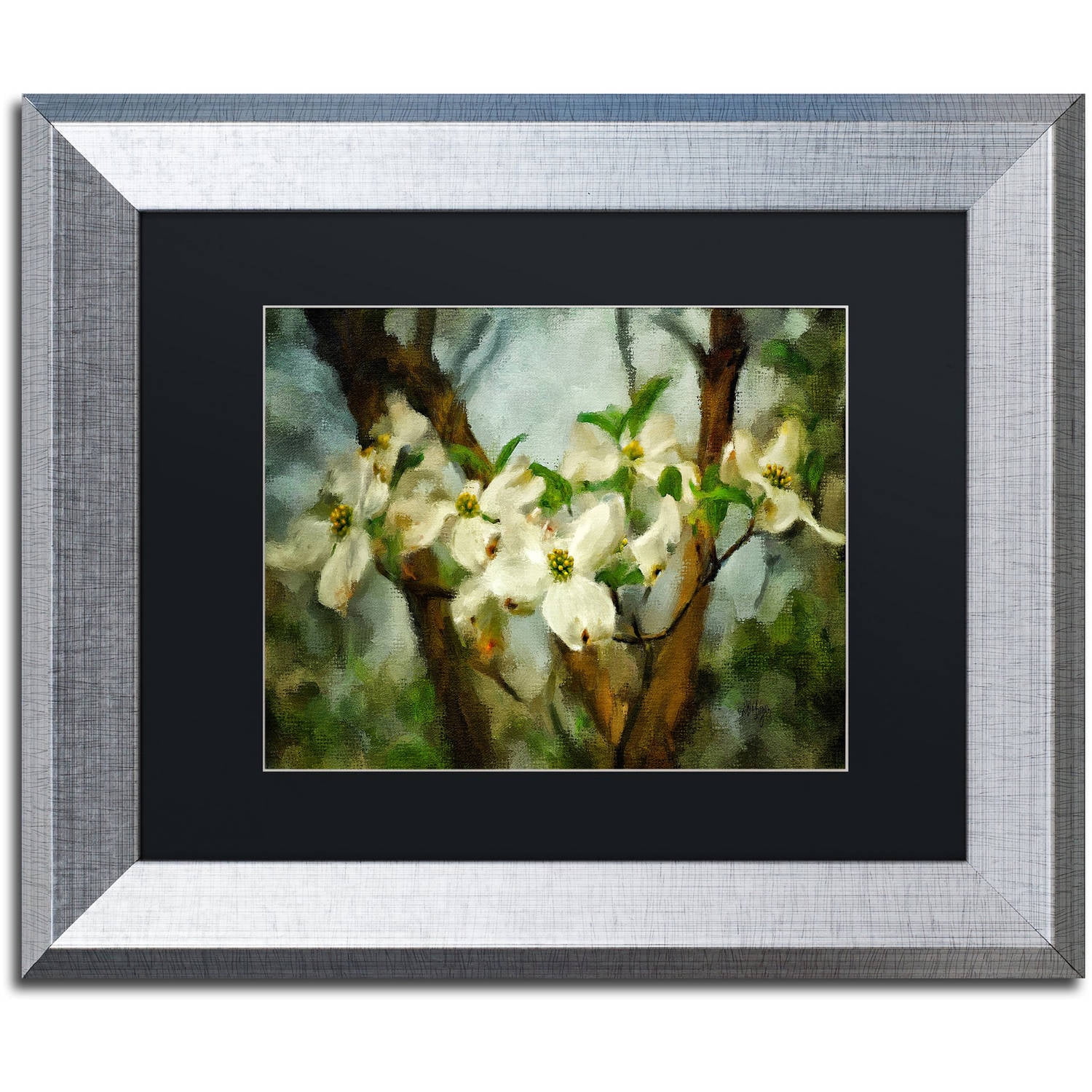 Trademark Fine Art "Painted Dogwood" Canvas Art by Lois Bryan Black Matte, Silver Frame