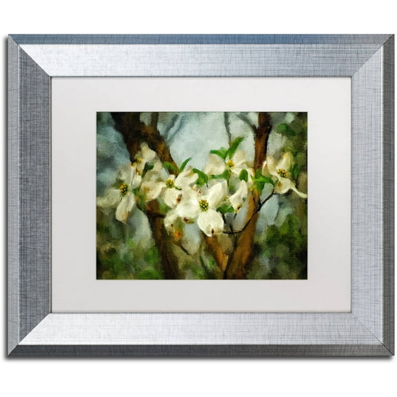 Trademark Fine Art "Painted Dogwood" Canvas Art by Lois Bryan White Matte, Silver Frame