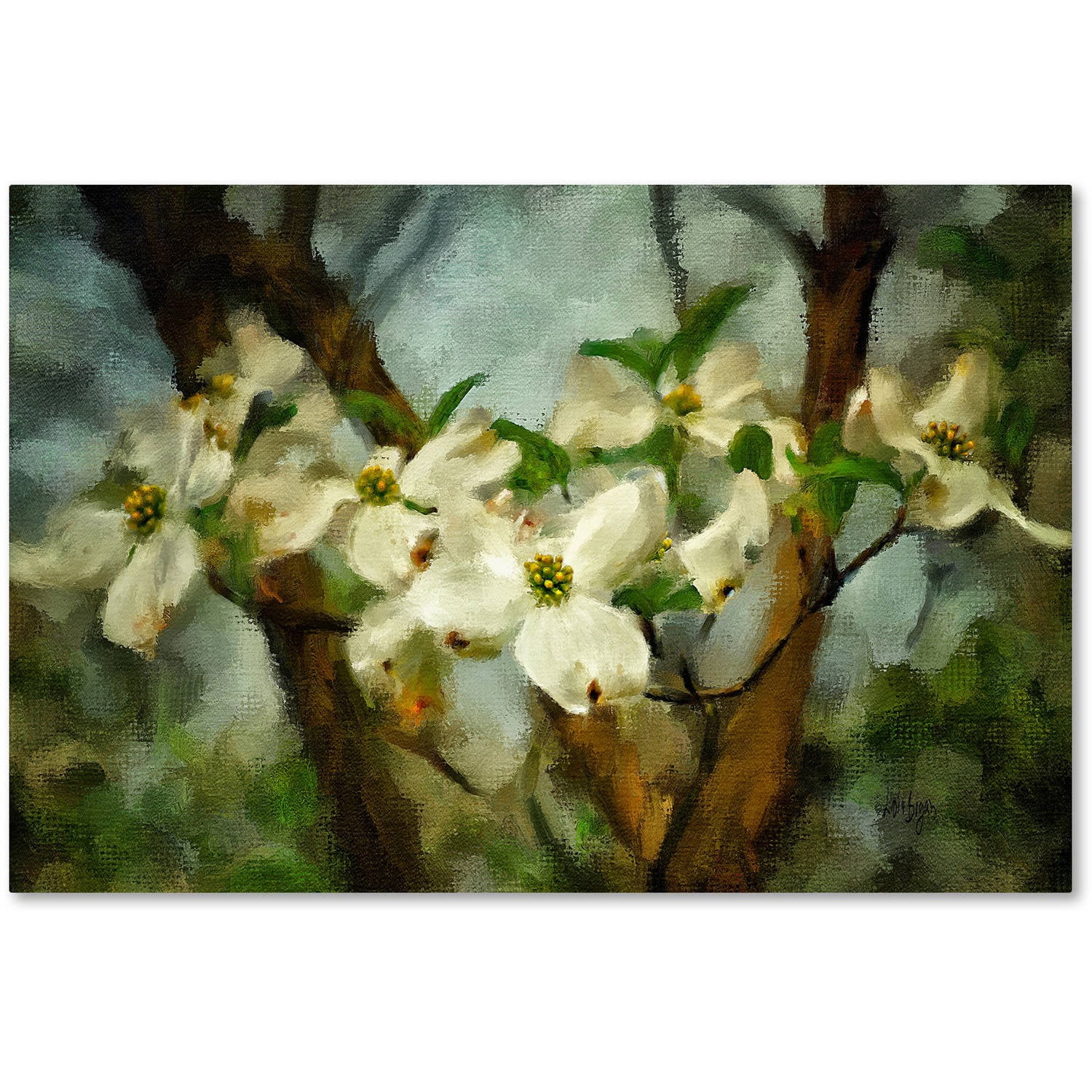 White Dogwood Flowers Framed Canvas Landscape Art