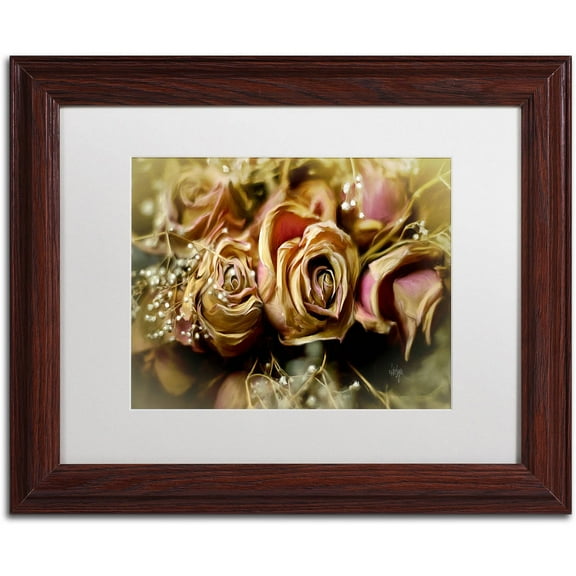 Trademark Fine Art "Painted Old Roses" Canvas Art by Lois Bryan White Matte, Wood Frame
