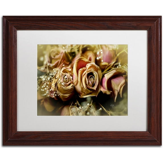 Trademark Fine Art "Painted Old Roses" Canvas Art by Lois Bryan White Matte, Wood Frame