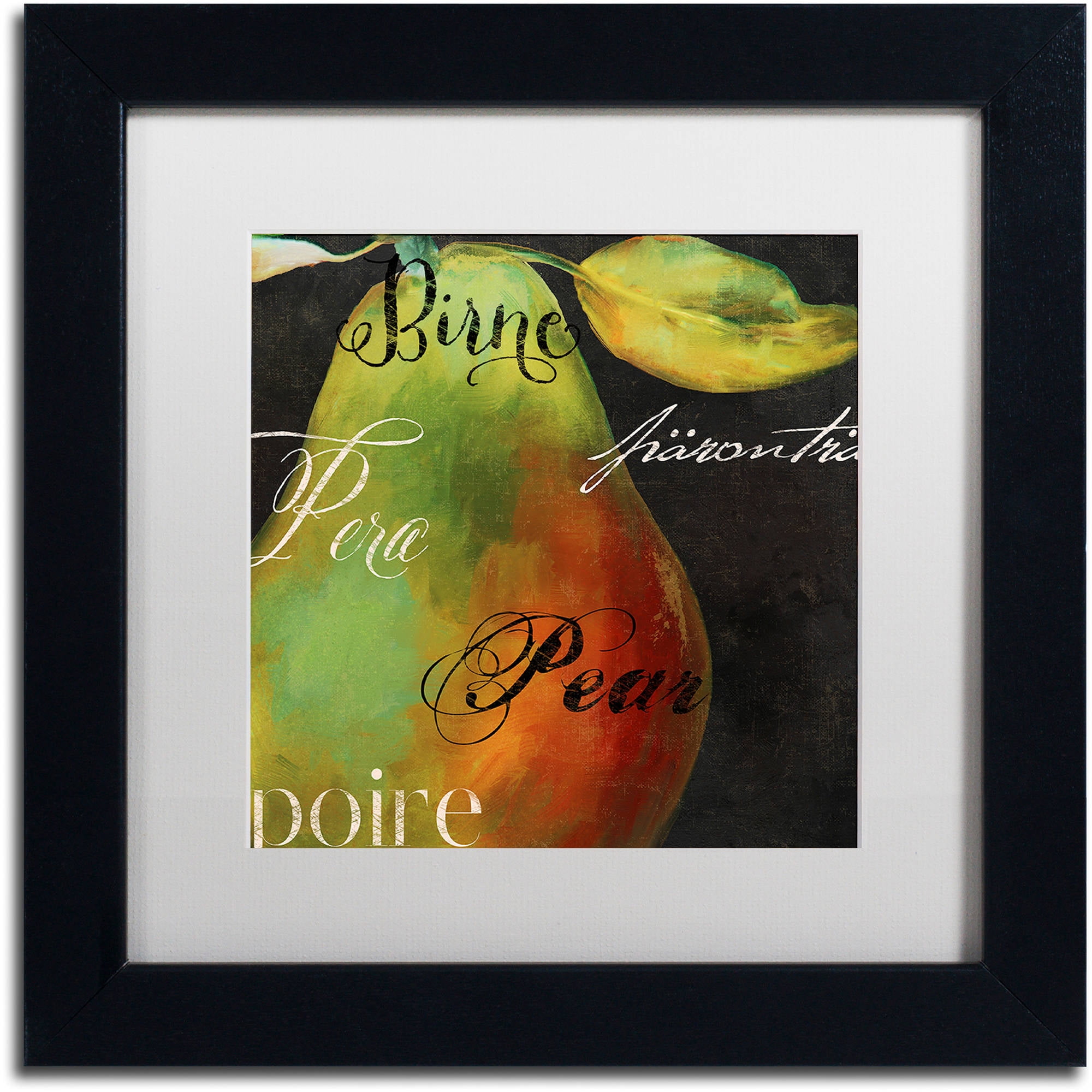 11x11 Black Framed Canvas Art with Green and Red Pear