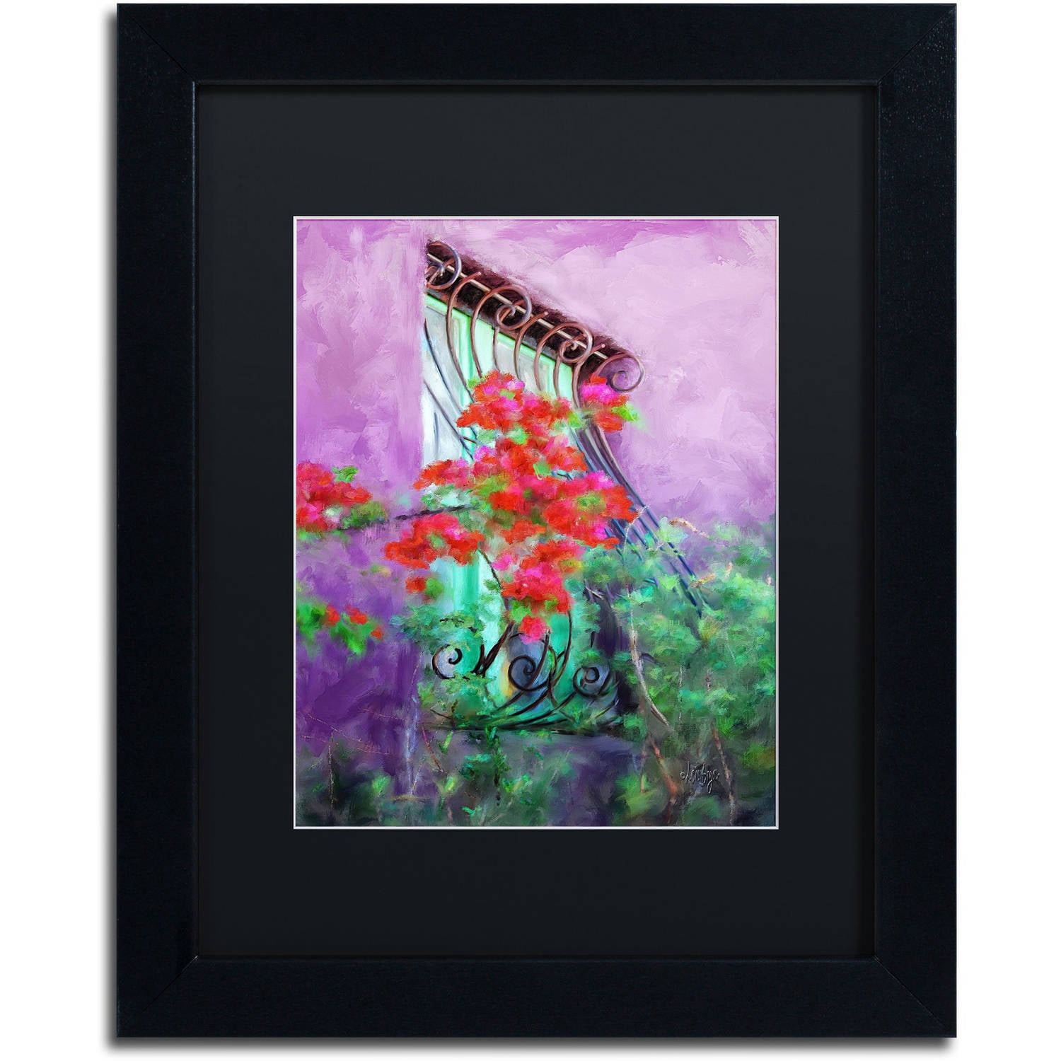 Trademark Fine Art "Painted Rose Covered Window" Canvas Art by Lois Bryan Black Matte, Black Frame
