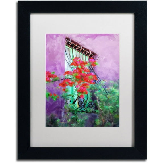 Trademark Fine Art "Painted Rose Covered Window" Canvas Art by Lois Bryan White Matte, Black Frame