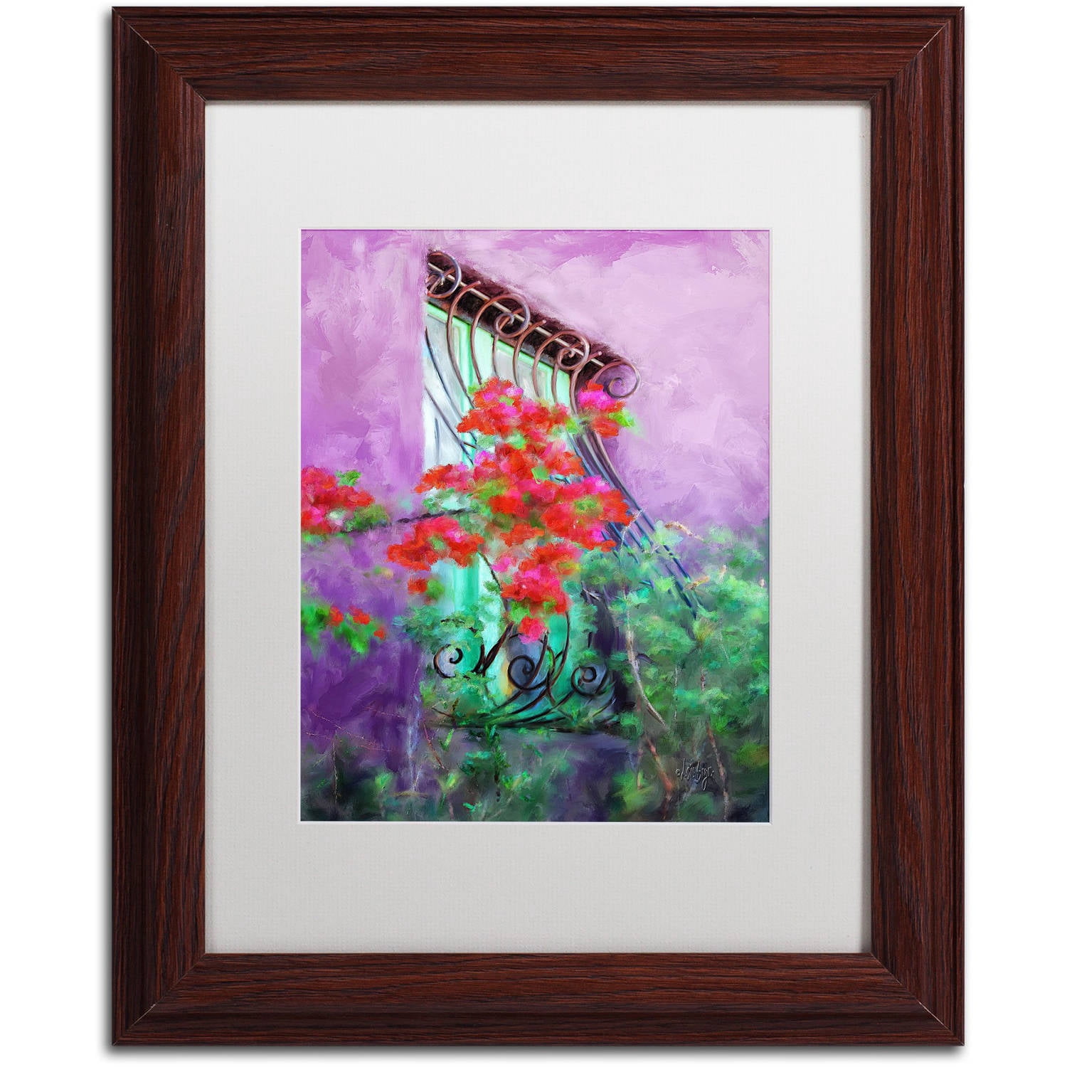 Trademark Fine Art "Painted Rose Covered Window" Canvas Art by Lois Bryan White Matte, Wood Frame