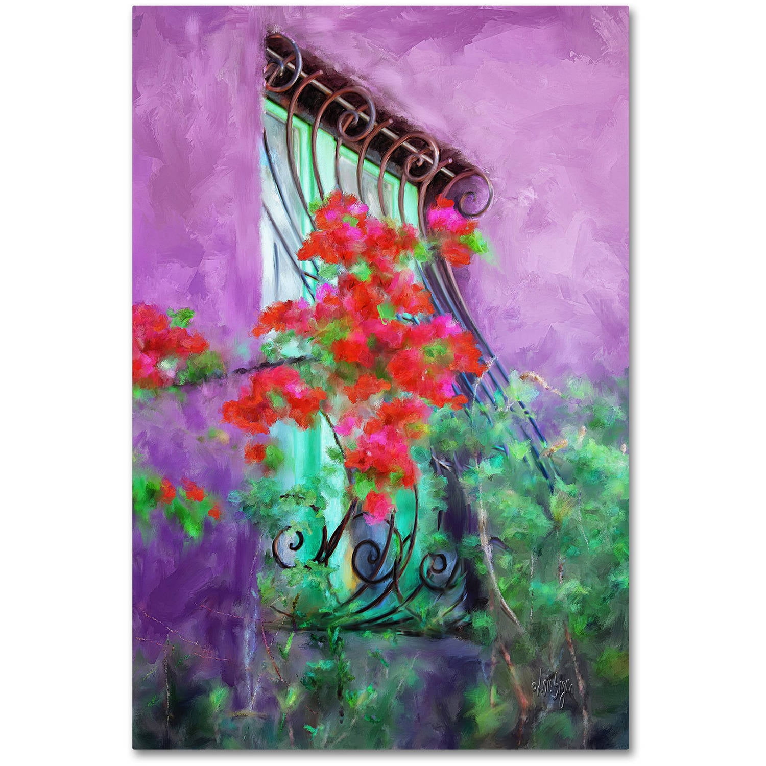 Large Purple and Green Floral Canvas Print