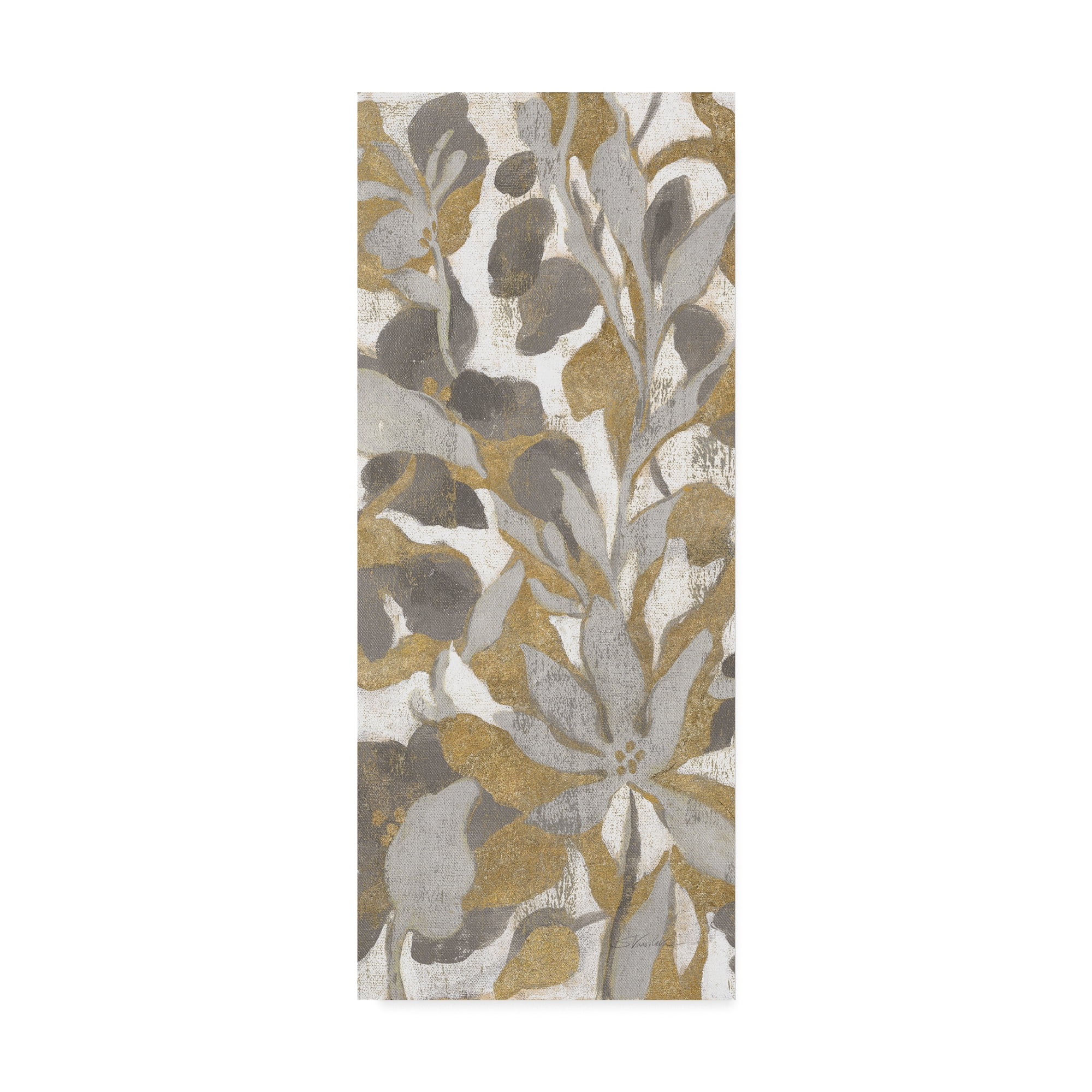 Silvia Vassileva Gray and Gold Floral Canvas Art