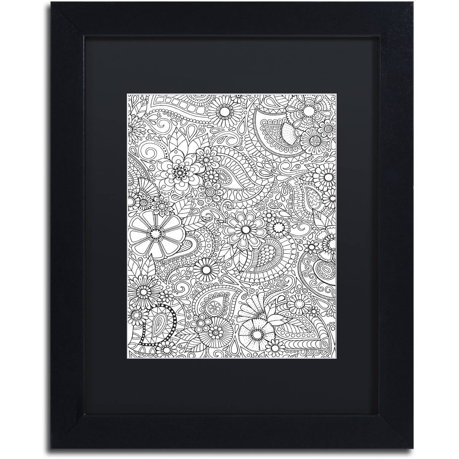 Trademark Fine Art "Paisley Blooms" Canvas Art by Hello Angel, Black Matte, Black Frame
