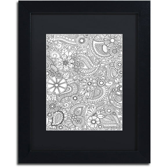 Trademark Fine Art "Paisley Blooms" Canvas Art by Hello Angel, Black Matte, Black Frame