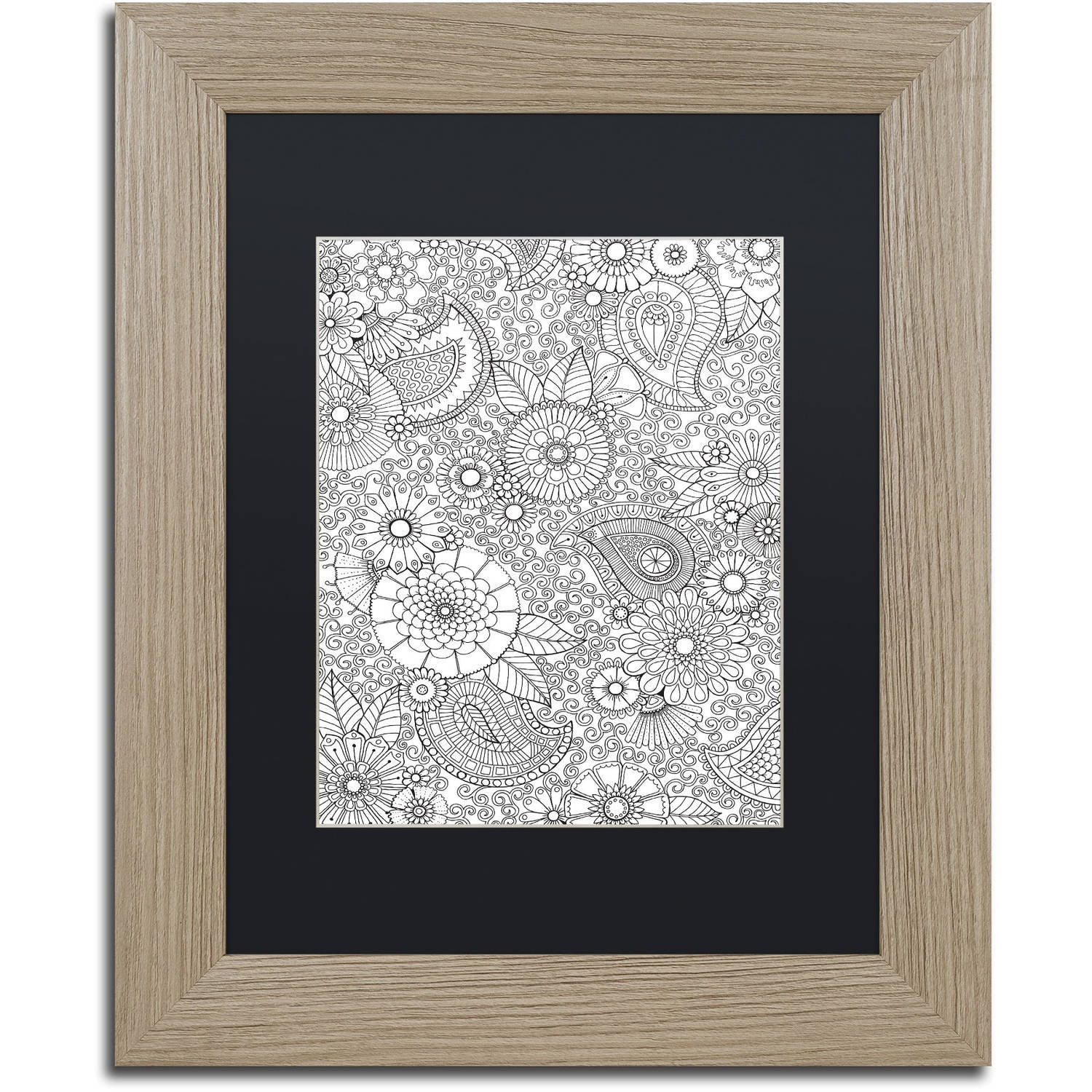 Trademark Fine Art "Paisley Floral" Canvas Art by Hello Angel, Black Matte, Birch Frame