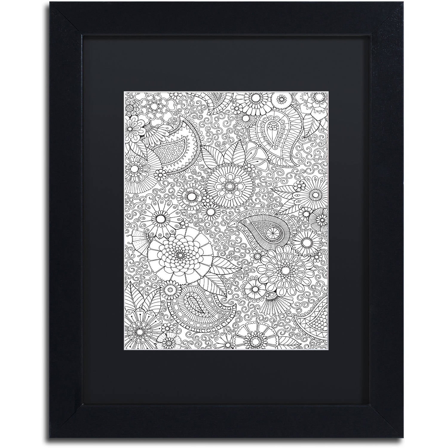 Trademark Fine Art "Paisley Floral" Canvas Art by Hello Angel, Black Matte, Black Frame