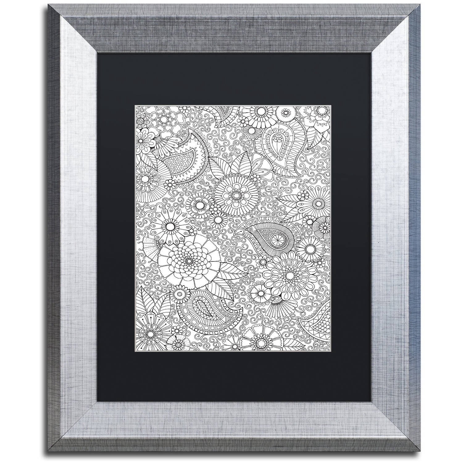 Trademark Fine Art "Paisley Floral" Canvas Art by Hello Angel, Black Matte, Silver Frame