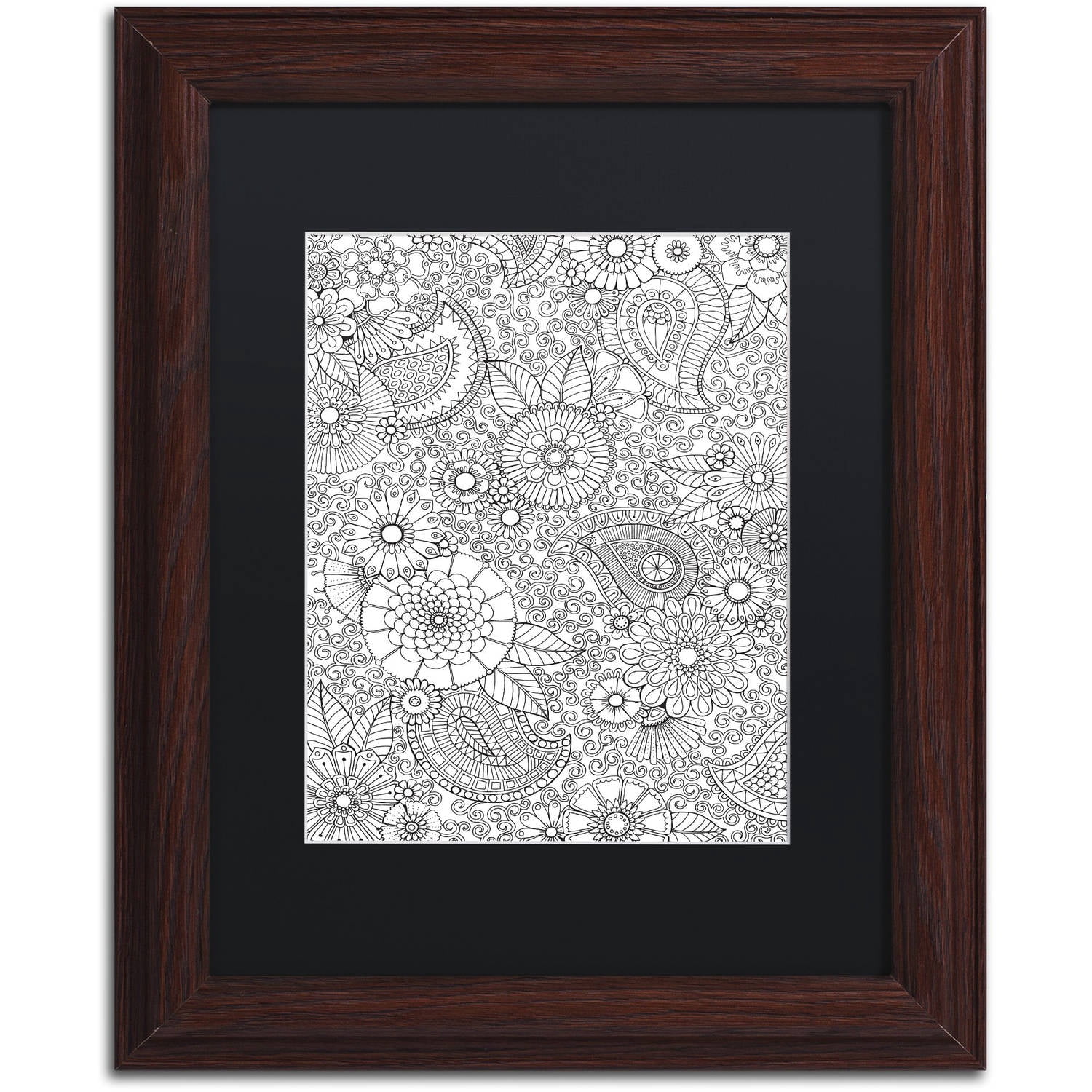 Trademark Fine Art "Paisley Floral" Canvas Art by Hello Angel, Black Matte, Wood Frame