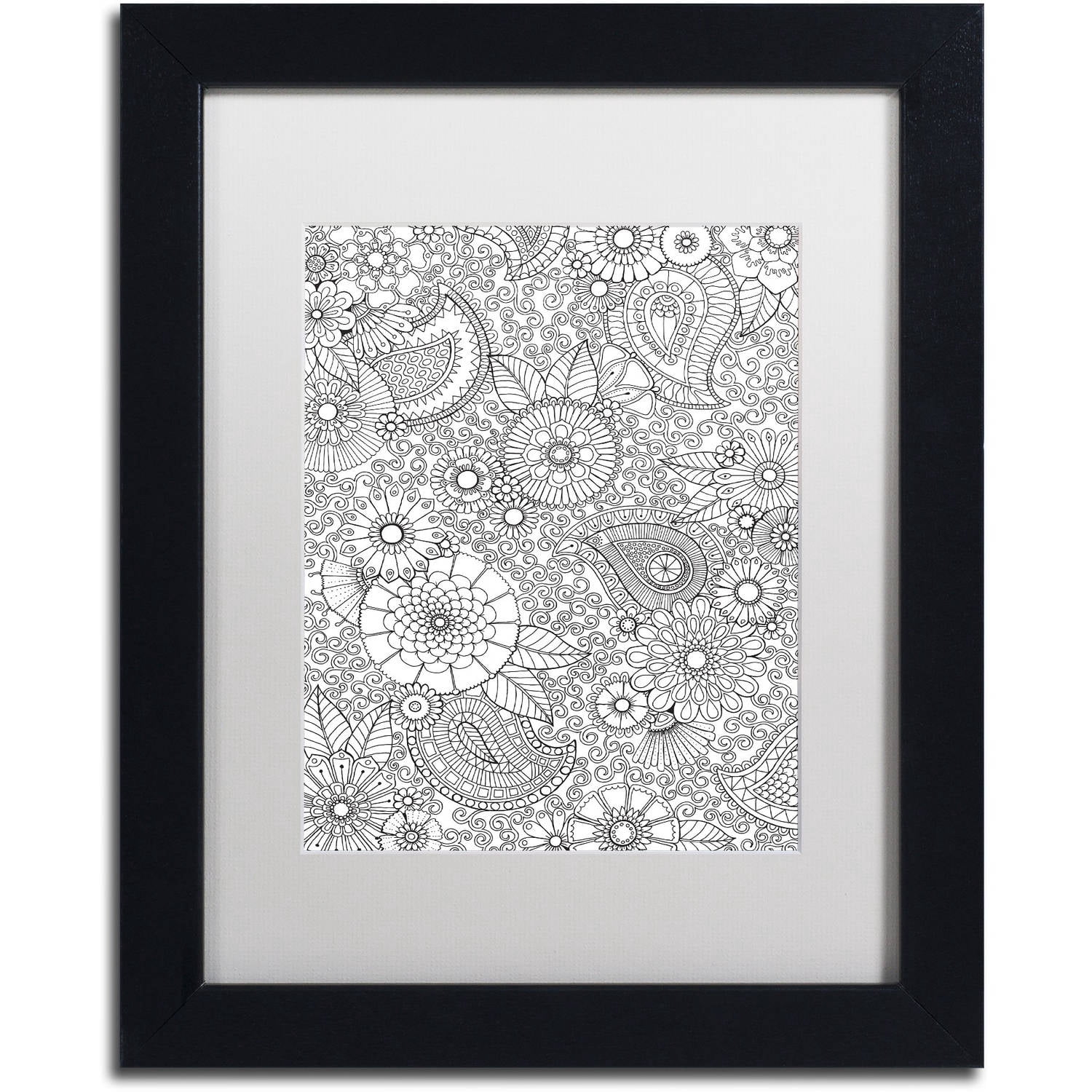 Trademark Fine Art "Paisley Floral" Canvas Art by Hello Angel, White Matte, Black Frame