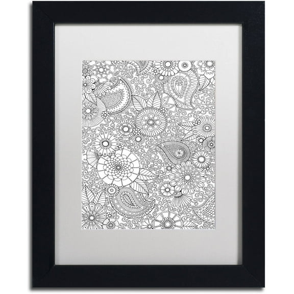 Trademark Fine Art "Paisley Floral" Canvas Art by Hello Angel, White Matte, Black Frame