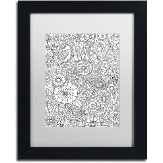 Trademark Fine Art "Paisley Floral" Canvas Art by Hello Angel, White Matte, Black Frame