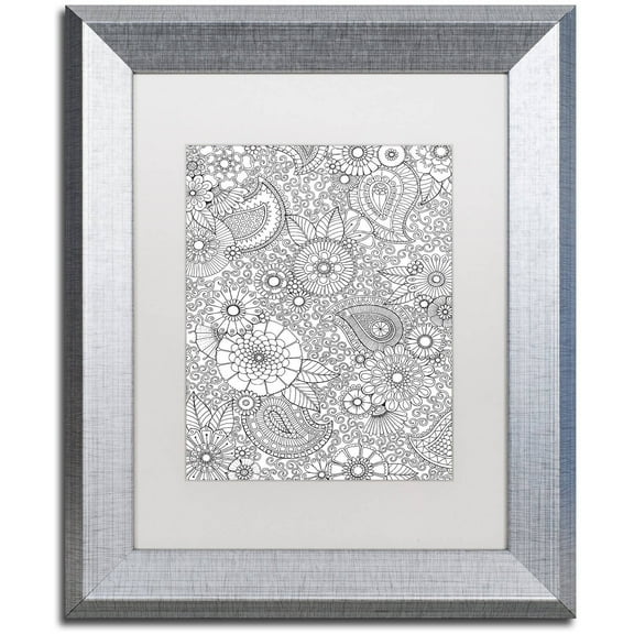 Trademark Fine Art "Paisley Floral" Canvas Art by Hello Angel, White Matte, Silver Frame