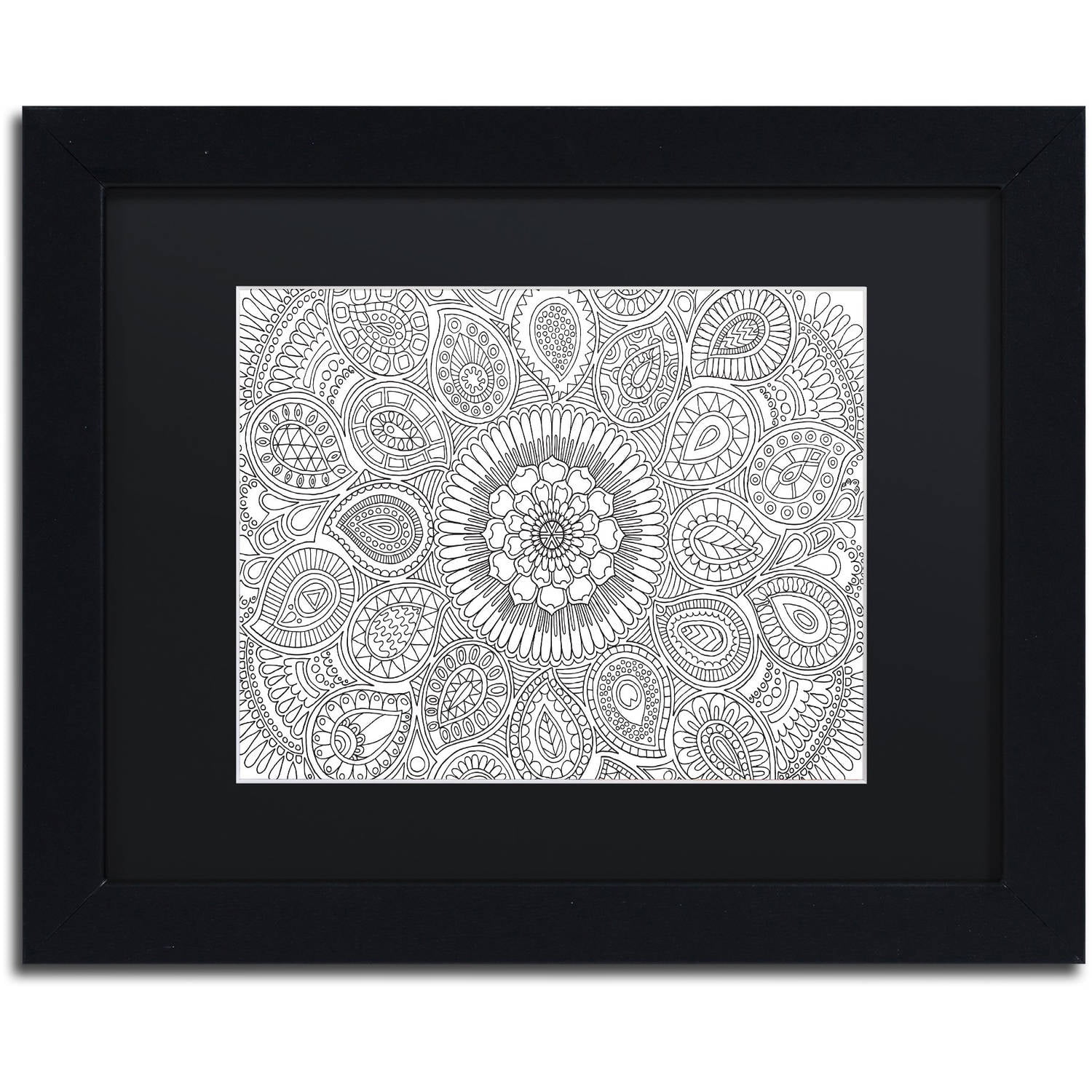Trademark Fine Art "Paisley Mandala" Canvas Art by Hello Angel, Black Matte, Black Frame