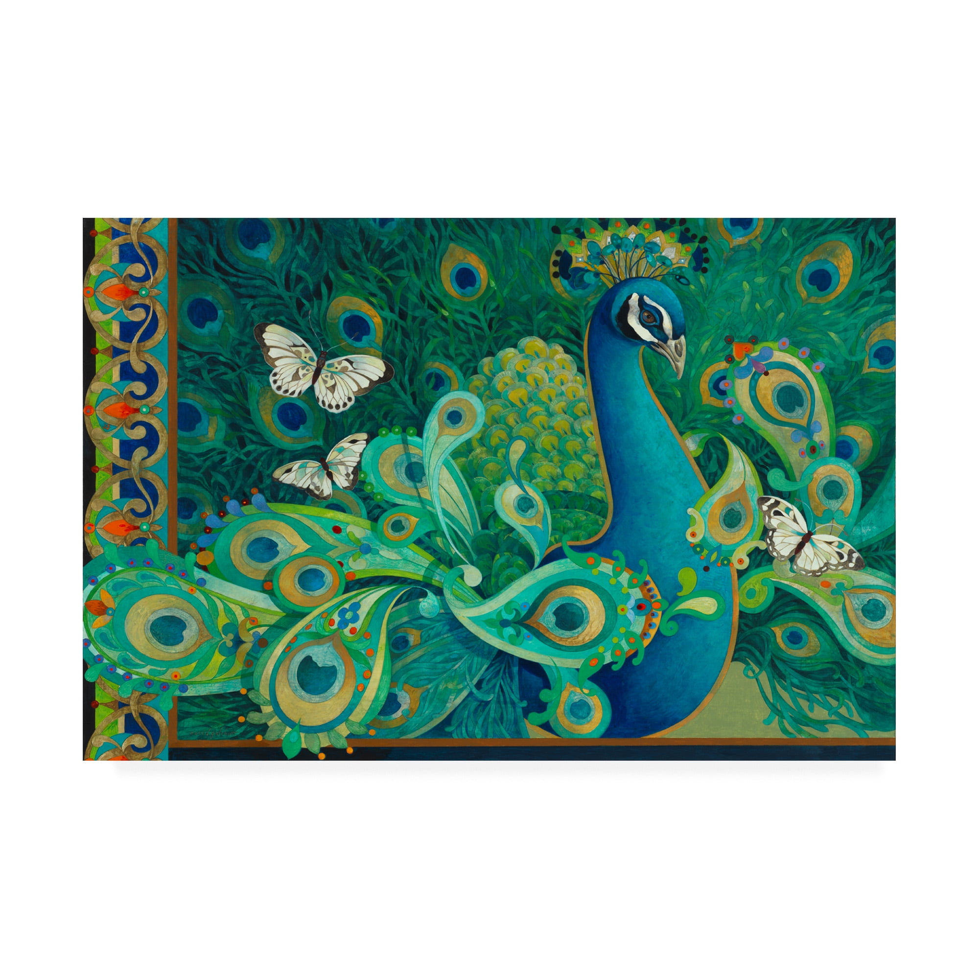 Paisley Peacock Blue and Green Canvas Art 12x19