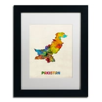 Trademark Fine Art 'Pakistan Watercolor Map' Canvas Art by Michael Tompsett, White Matte, Black Frame