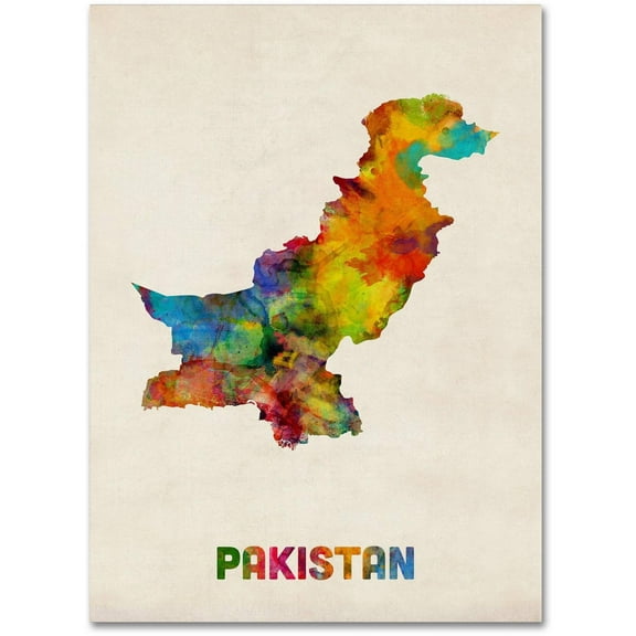 Trademark Fine Art "Pakistan Watercolor Map" Canvas Art by Michael Tompsett