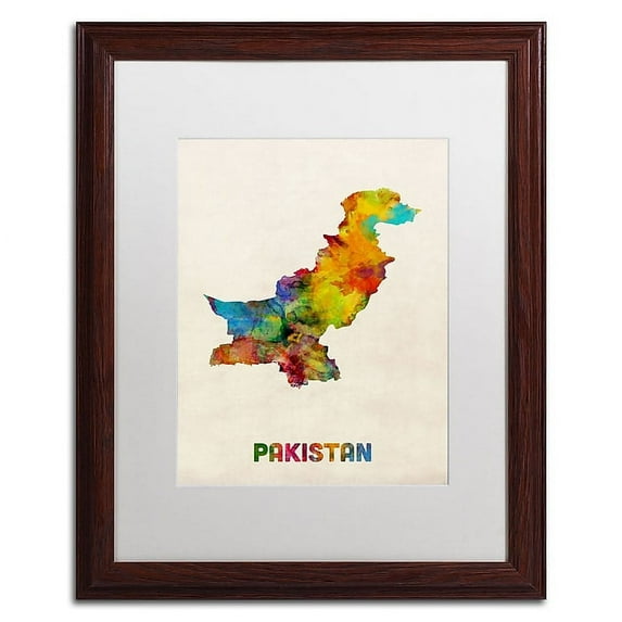Trademark Fine Art ''Pakistan Watercolor Map'' by Michael Tompsett 16' x 20' White Matted Wood Frame