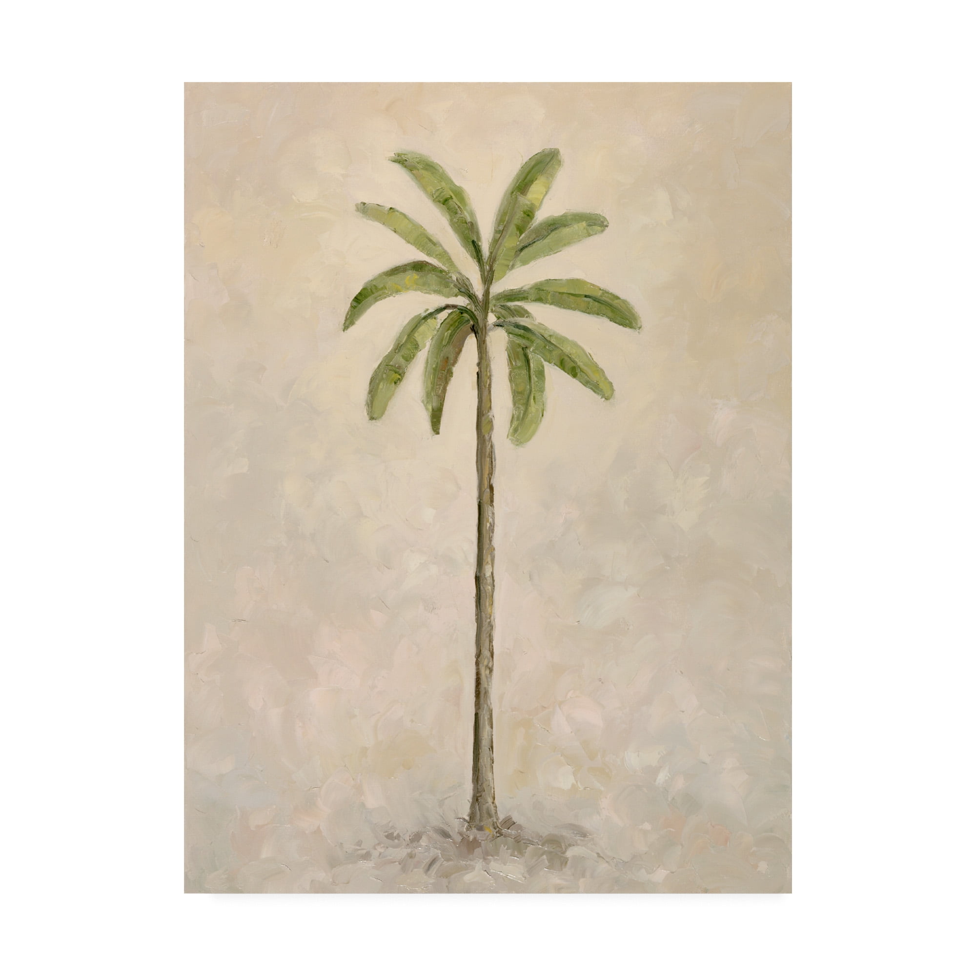 Green Palm Tree on Beige Canvas Landscape Art