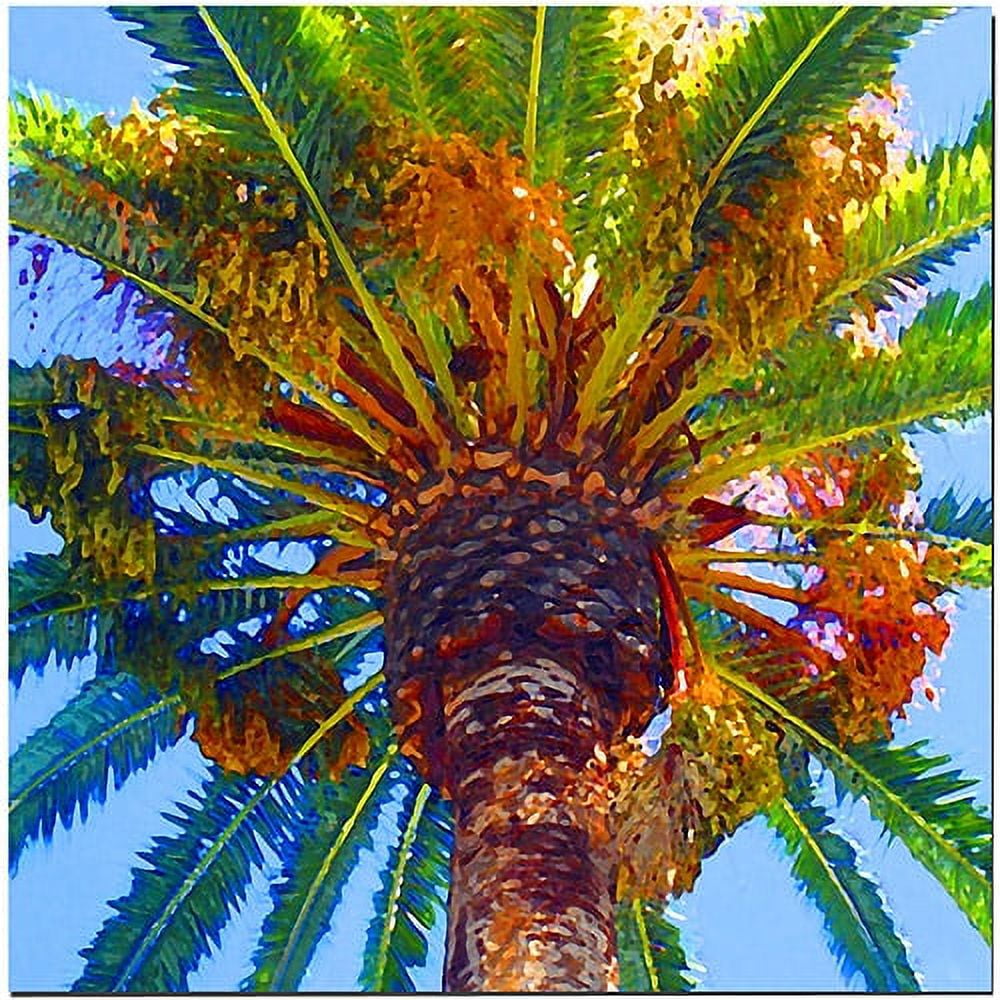 Palm Tree Looking Up Green and Blue Canvas Art