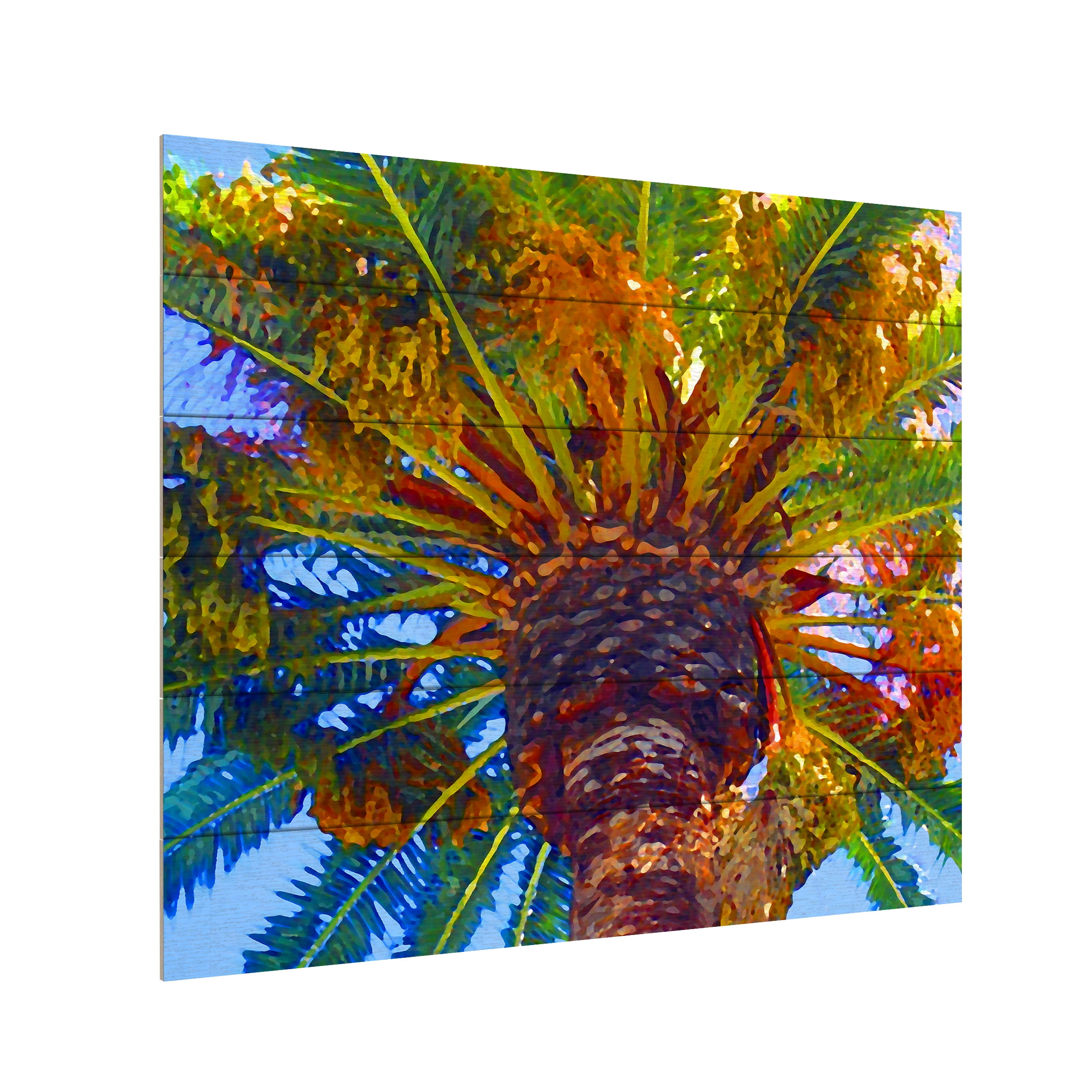 Vibrant Palm Tree Mixed Media Wood Slat Wall Art