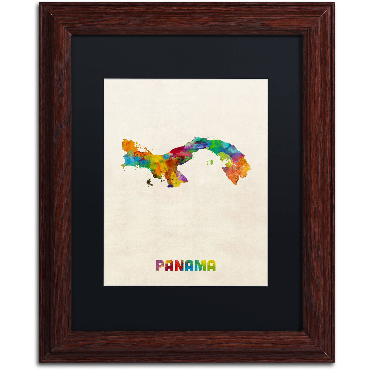 Trademark Fine Art "Panama Watercolor Map" Canvas Art by Michael Tompsett Black Matte, Wood Frame