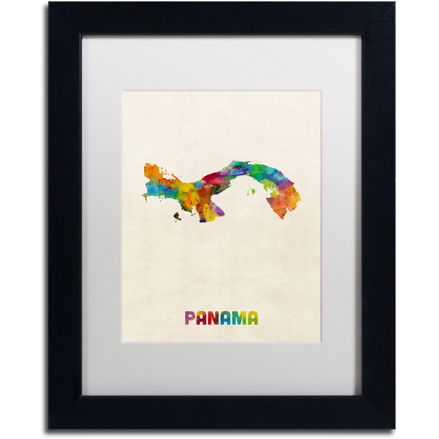 Trademark Fine Art "Panama Watercolor Map" Canvas Art by Michael Tompsett White Matte, Black Frame