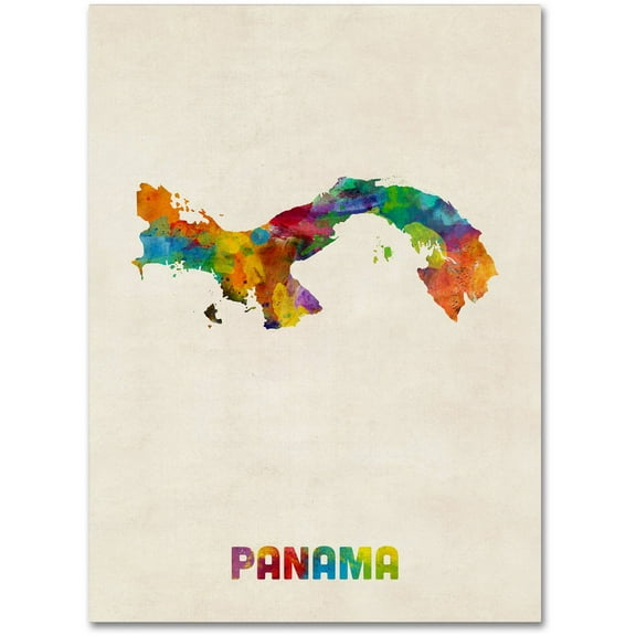 Trademark Fine Art Michael Tompsett Panama Watercolor Map Canvas Wall Art - 24x32