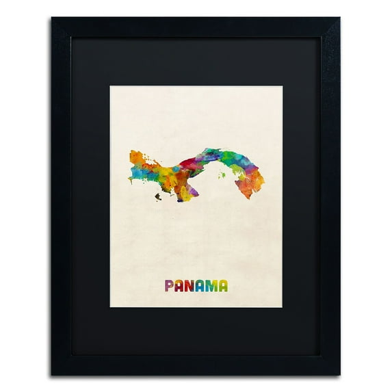 Trademark Fine Art ''Panama Watercolor Map'' by Michael Tompsett 16" x 20" Black Matted Black Frame