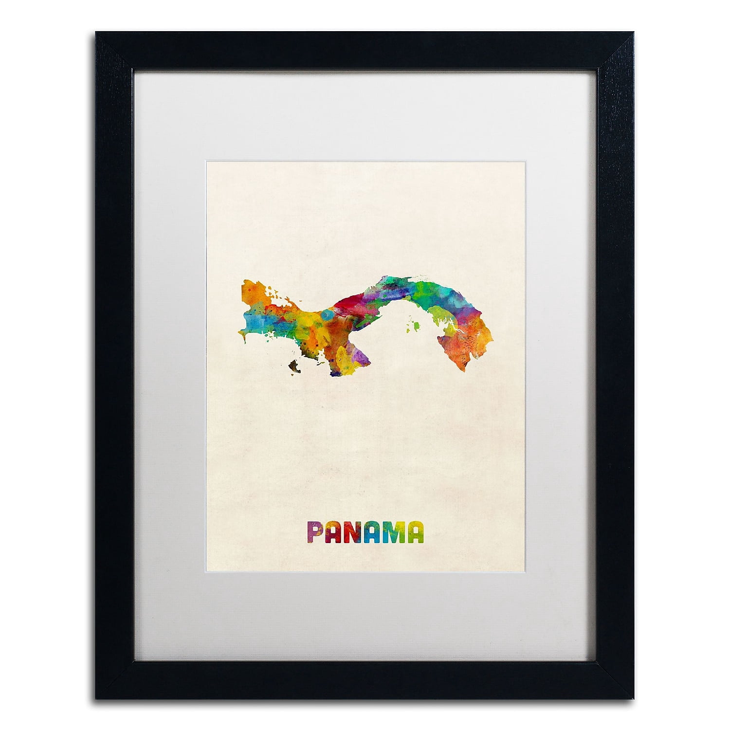 Trademark Fine Art ''Panama Watercolor Map'' by Michael Tompsett 16" x 20" White Matted Black Frame