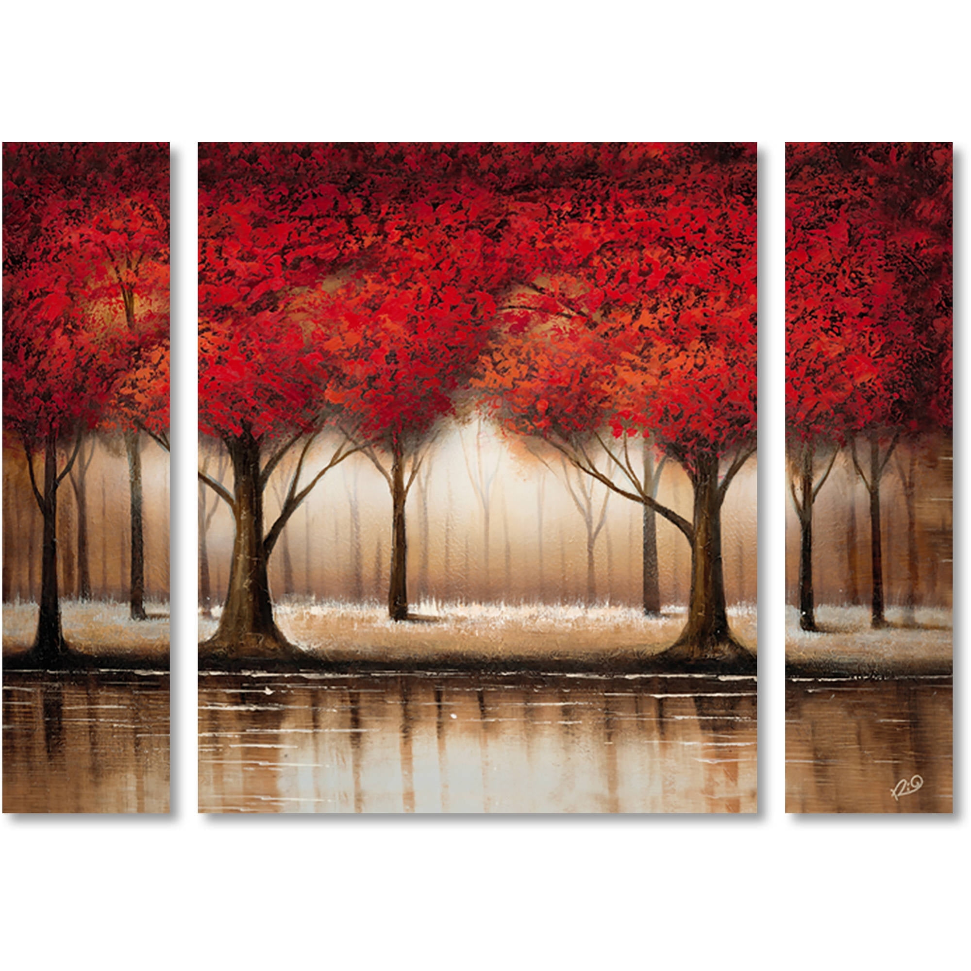 Trademark Fine Art "Parade of Red Trees" Canvas Art by Rio Three Panel Set