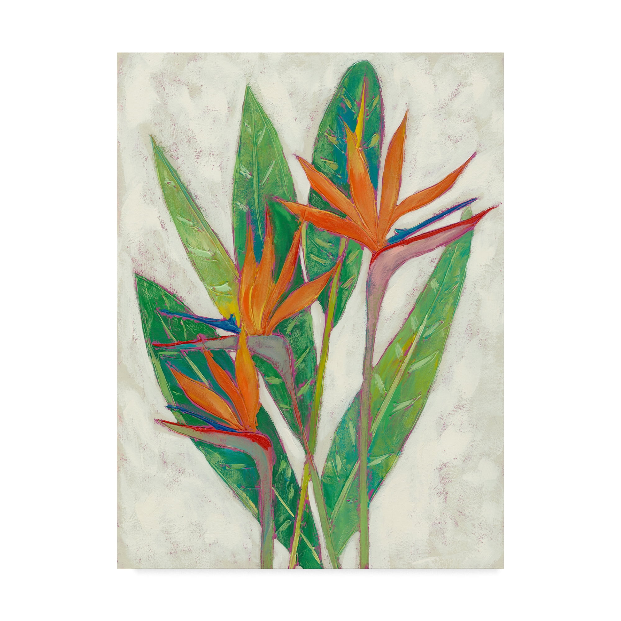 Modern Floral Canvas Art with Orange and Green Leaves, 18 x 24