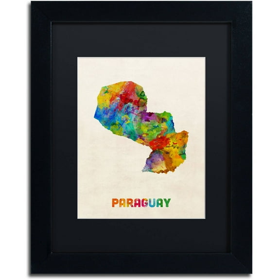 Trademark Fine Art "Paraguay Watercolor Map" Canvas Art by Michael Tompsett Black Matte, Black Frame