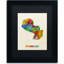Trademark Fine Art "Paraguay Watercolor Map" Canvas Art by Michael Tompsett Black Matte, Black Frame